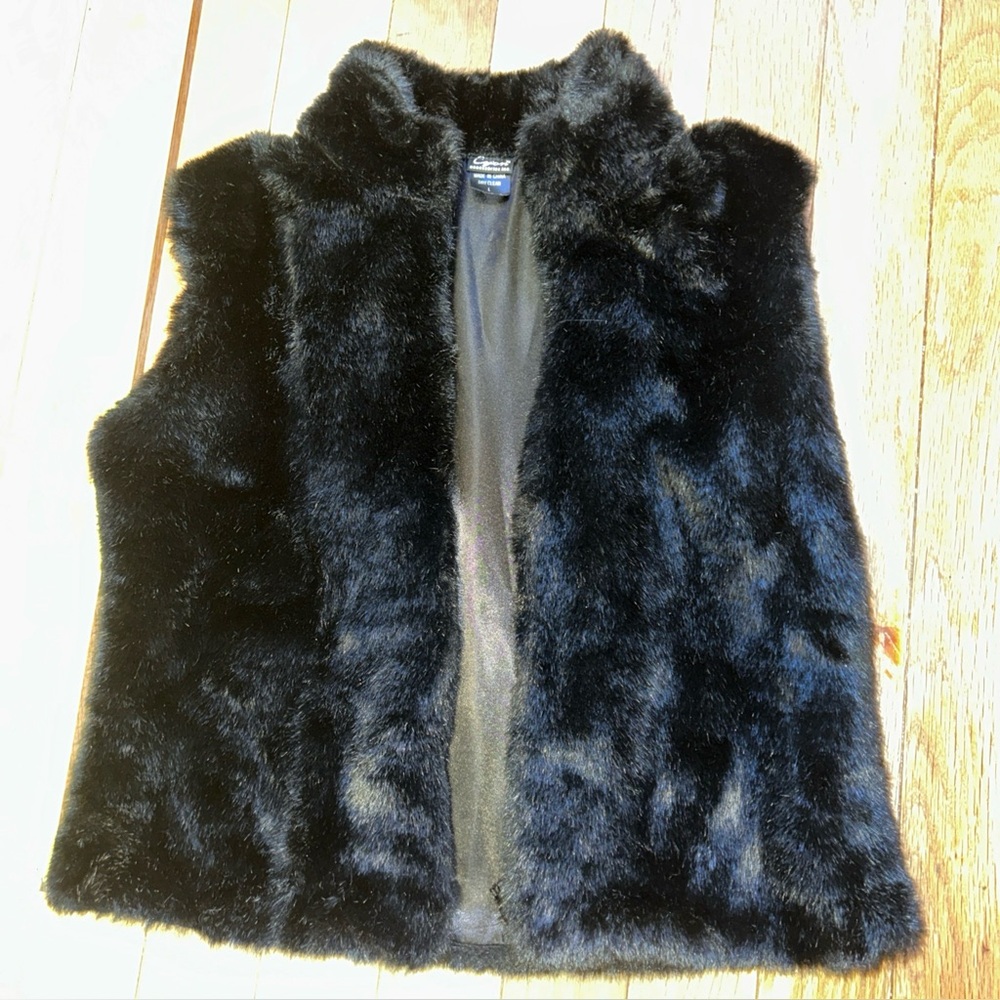 Cejon Black Faux Fur Vest size LG. Vintage 1980s-1990s.Estate item.Make offer!